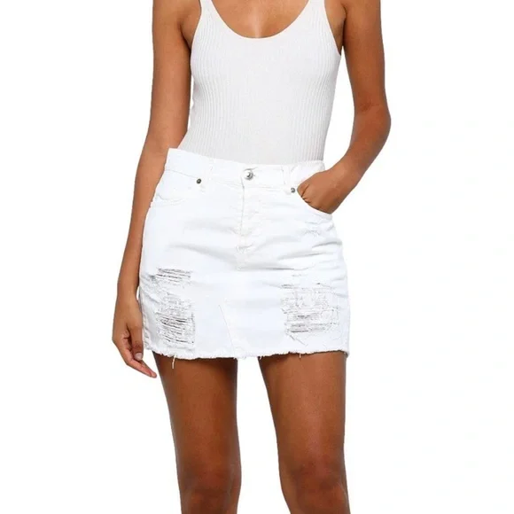 White Denim Mini Skirt - Picture 2 of 5
